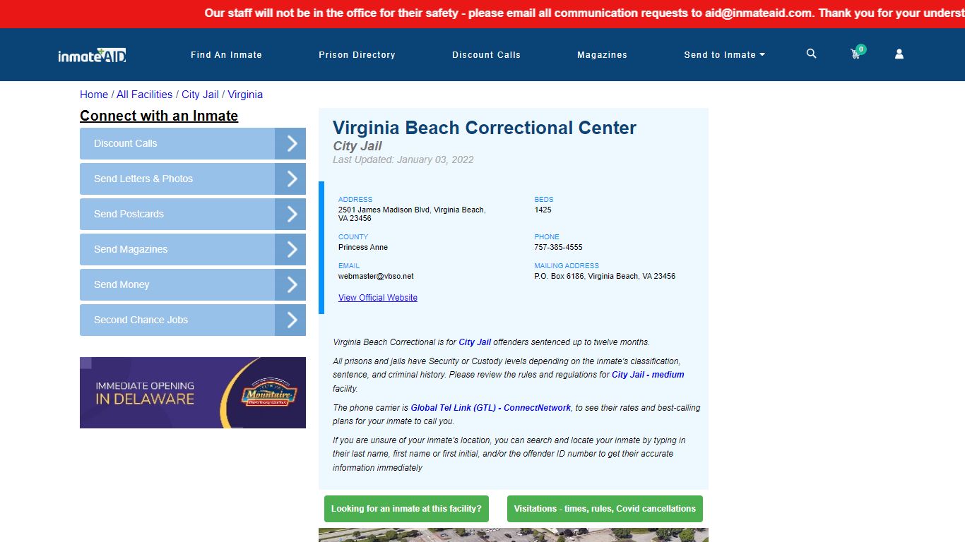 Virginia Beach Correctional Center | Inmate Locator